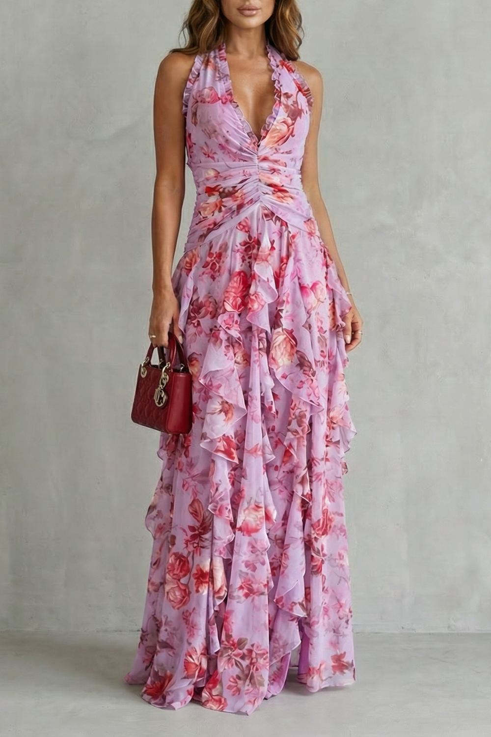 Belladina | Romantisches Rosen-Maxikleid mit Amerikanischem Ausschnitt