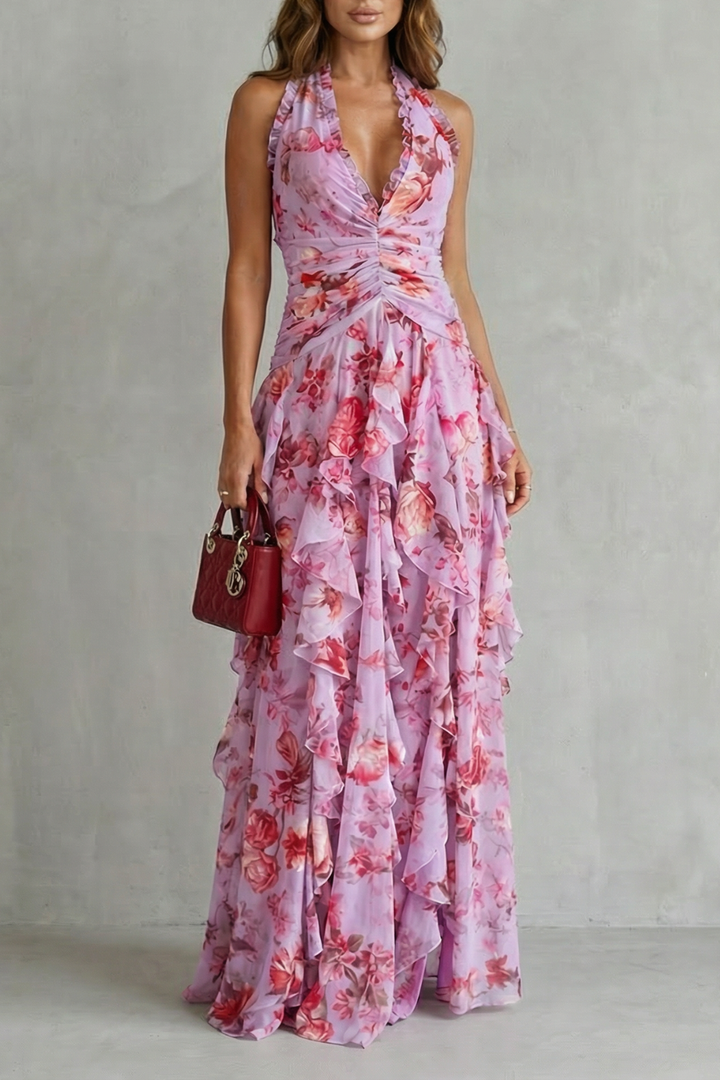 Belladina | Romantisches Rosen-Maxikleid mit Amerikanischem Ausschnitt