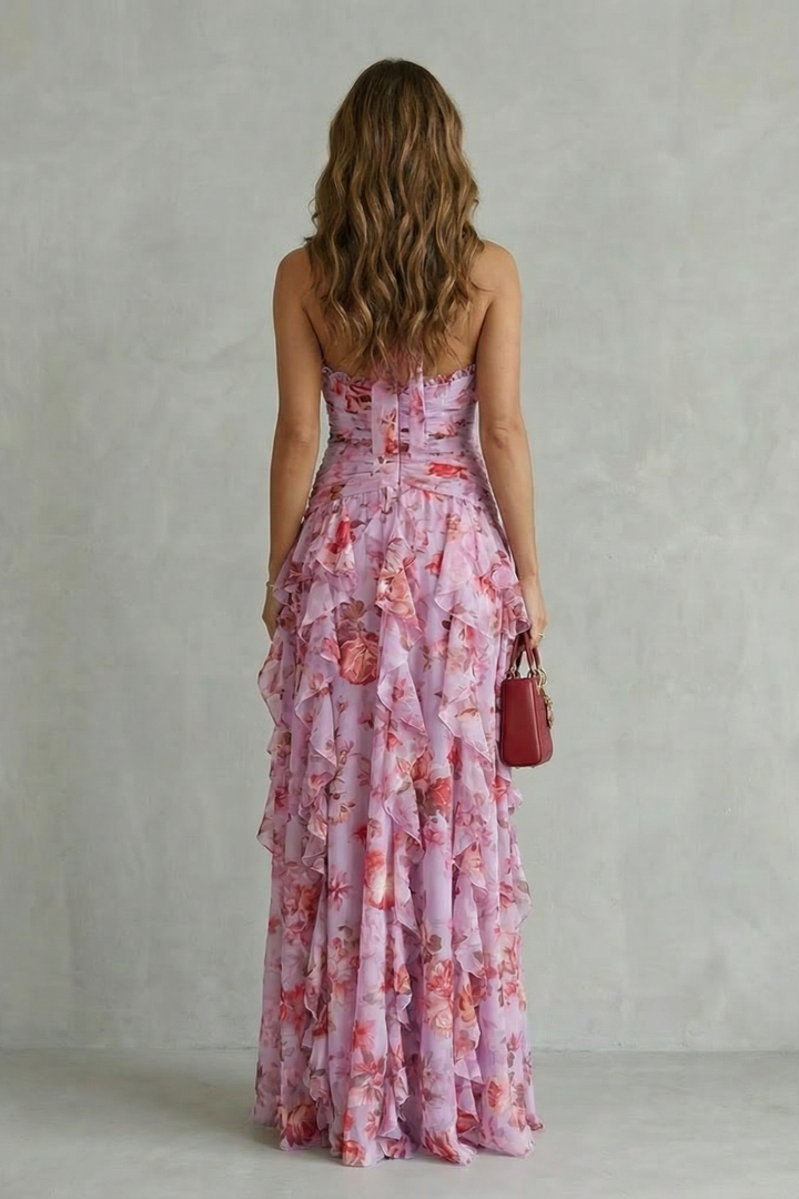 Belladina | Romantisches Rosen-Maxikleid mit Amerikanischem Ausschnitt