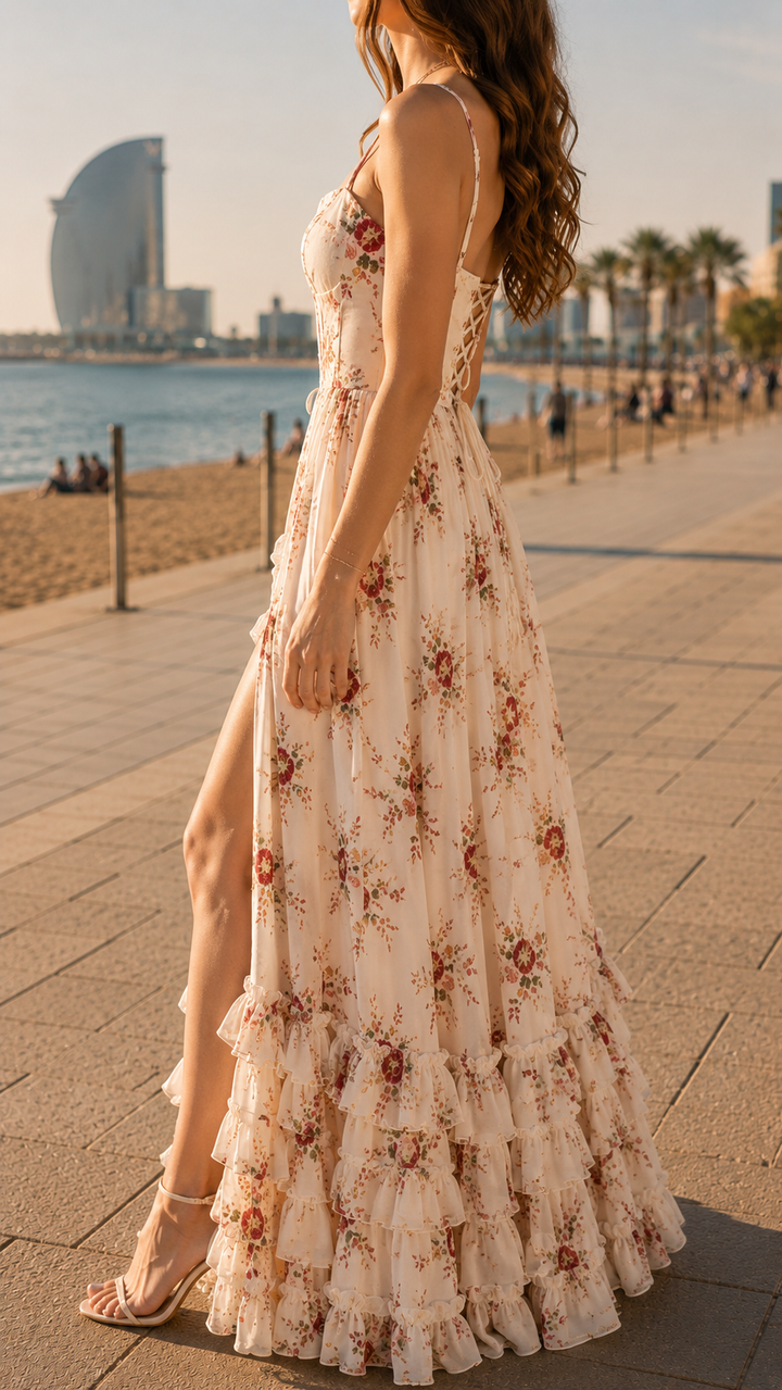 Thalia | Romantisches Floral-Maxikleid mit Beinschlitz