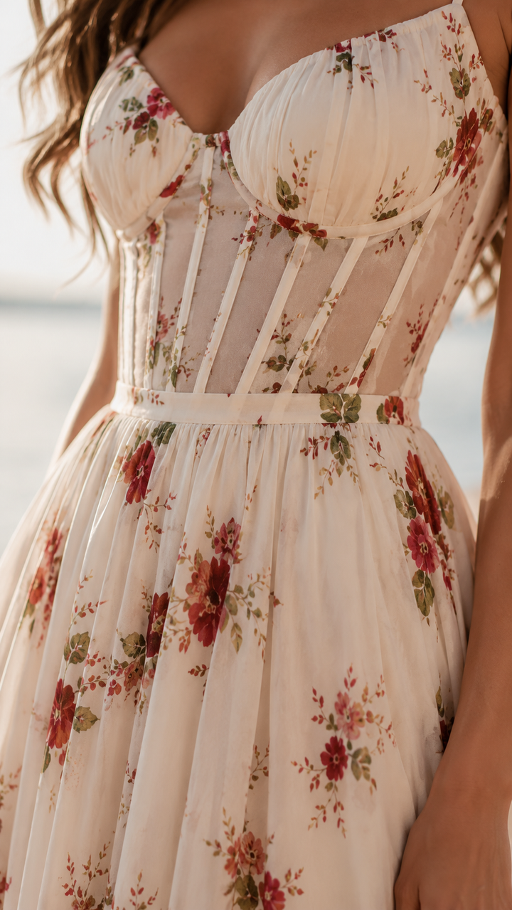 Thalia | Romantisches Floral-Maxikleid mit Beinschlitz