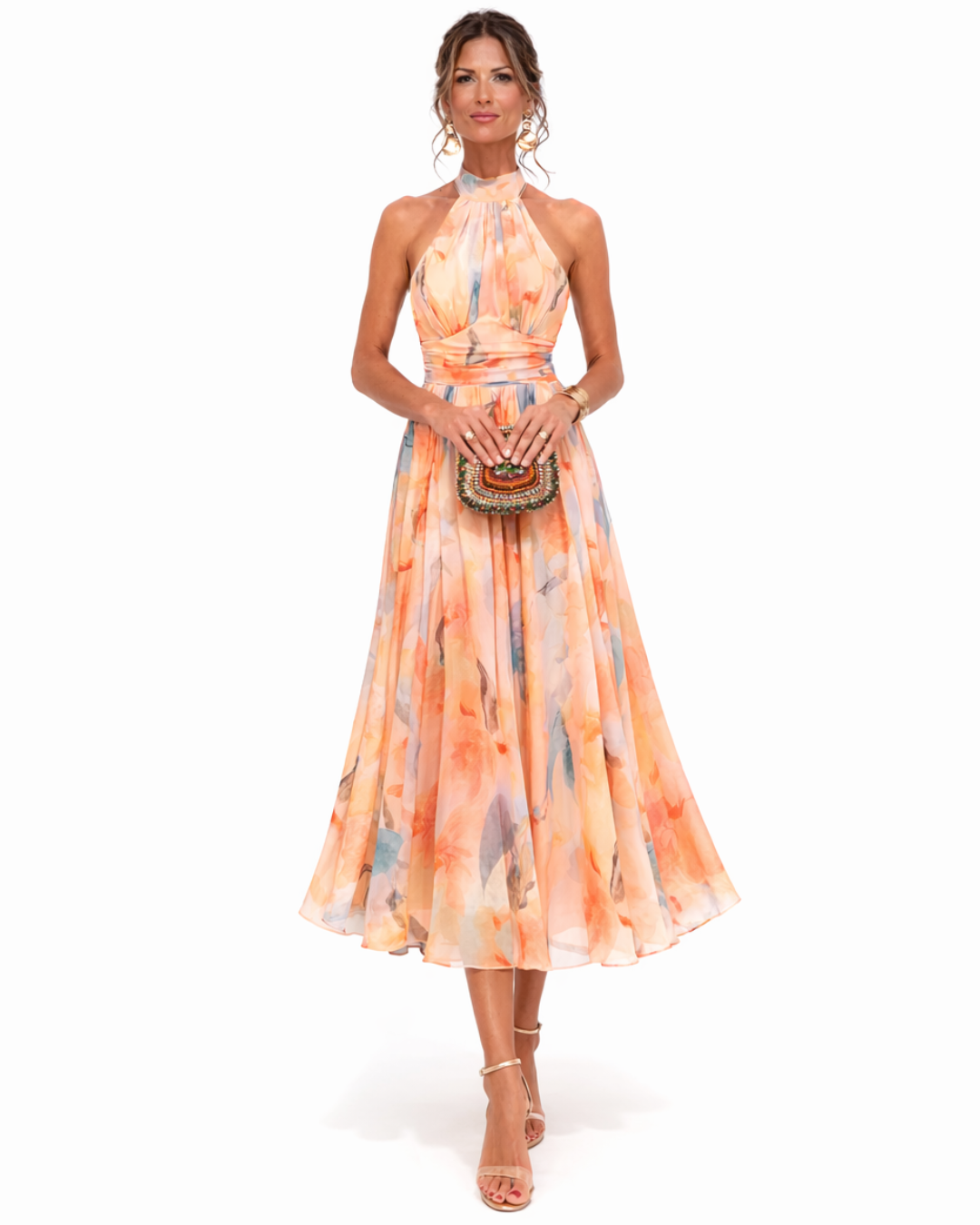 Adelaide | Neckholder-Maxikleid mit Aquarelldruck