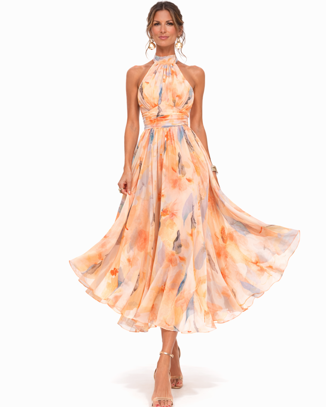 Adelaide | Neckholder-Maxikleid mit Aquarelldruck