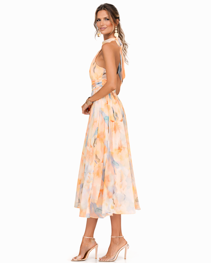 Adelaide | Neckholder-Maxikleid mit Aquarelldruck