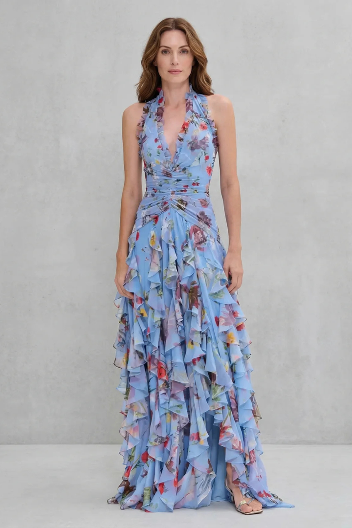 Belladina | Romantisches Rosen-Maxikleid mit Amerikanischem Ausschnitt