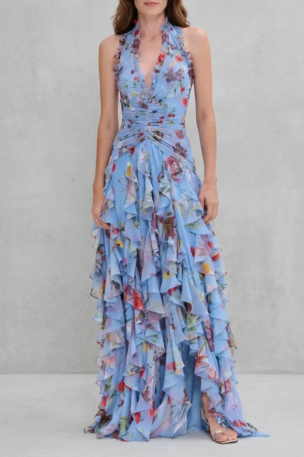 Belladina | Romantisches Rosen-Maxikleid mit Amerikanischem Ausschnitt