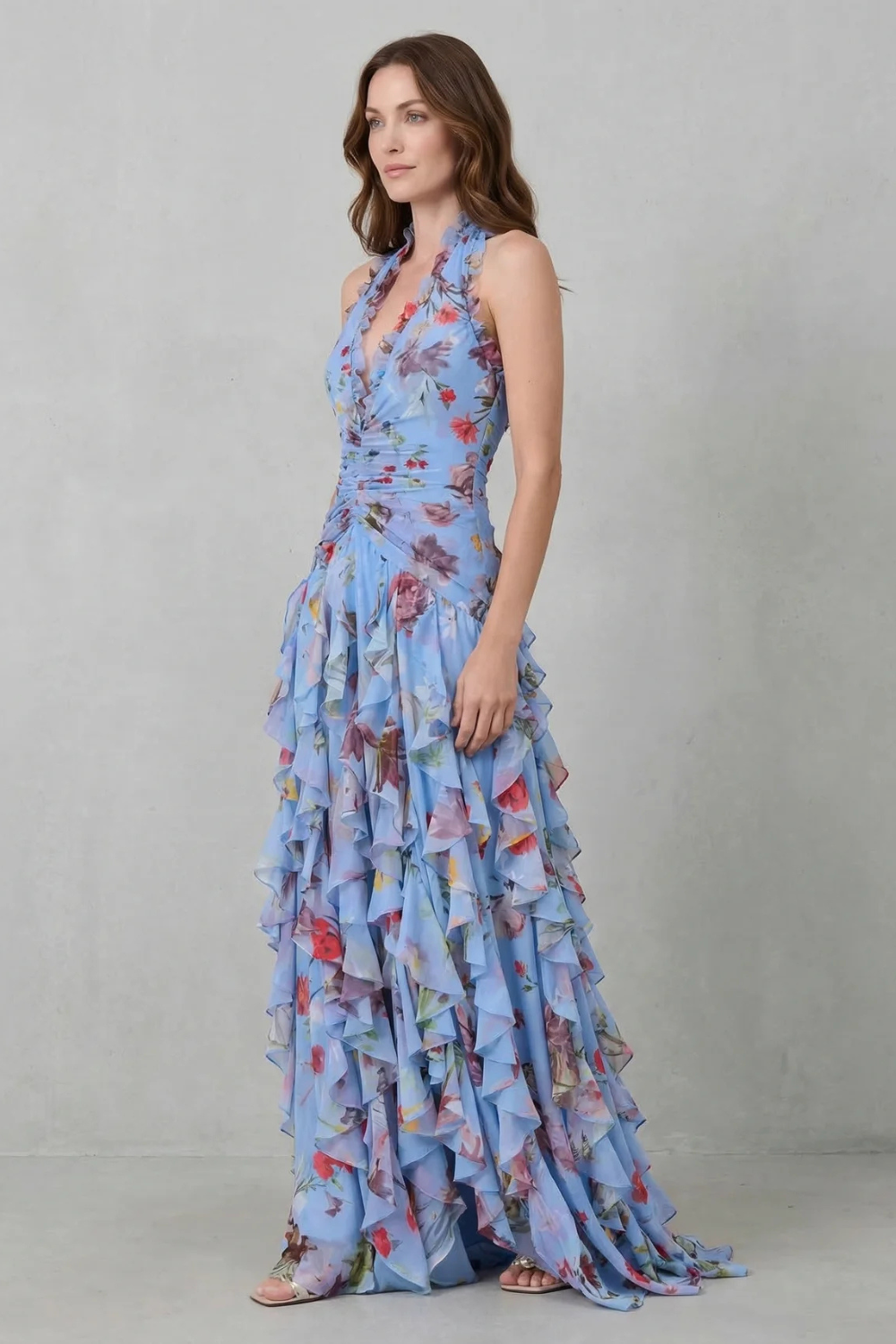 Belladina | Romantisches Rosen-Maxikleid mit Amerikanischem Ausschnitt