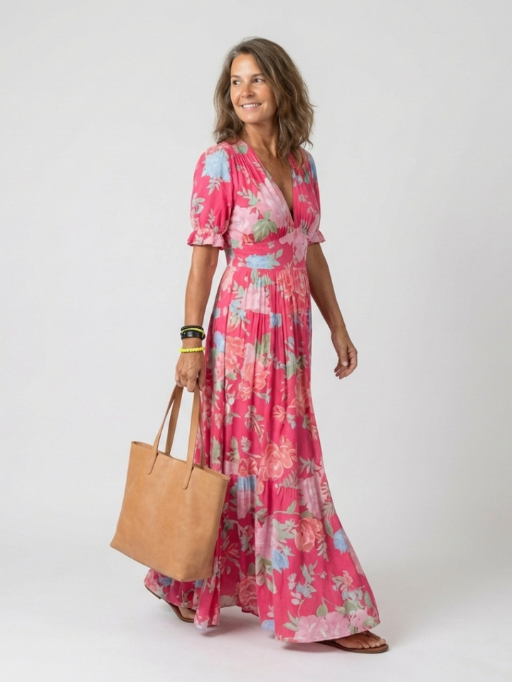 Aria | Fließendes Plissee-Maxikleid mit Blumendruck