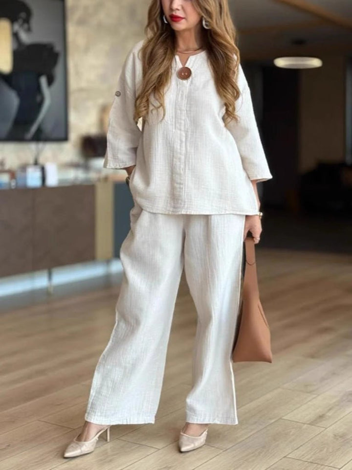Maya | Leinen-Set mit Dreiviertel-Tunika und Palazzo-Hose