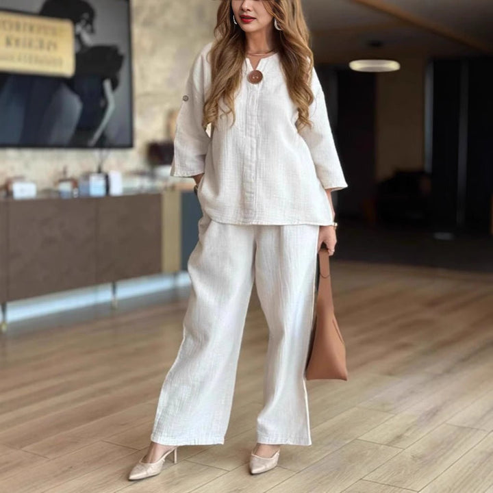 Maya | Leinen-Set mit Dreiviertel-Tunika und Palazzo-Hose