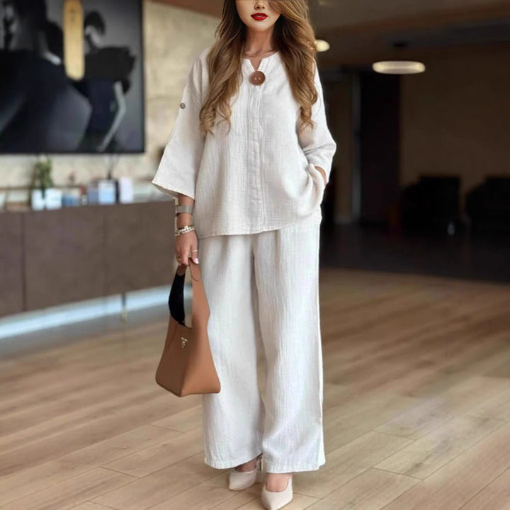 Maya | Leinen-Set mit Dreiviertel-Tunika und Palazzo-Hose
