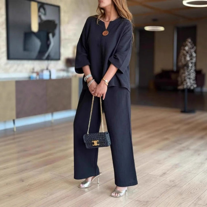 Maya | Leinen-Set mit Dreiviertel-Tunika und Palazzo-Hose