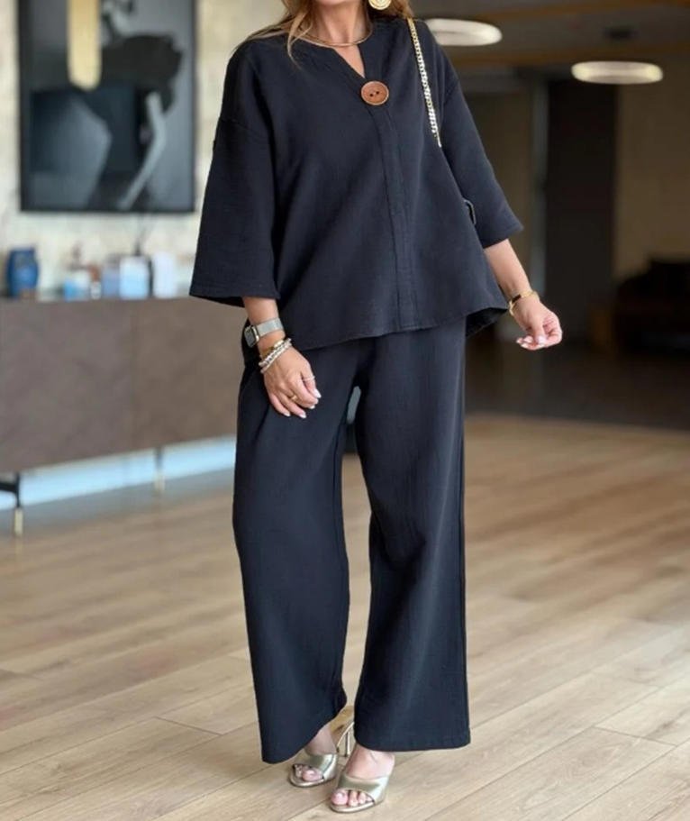 Maya | Leinen-Set mit Dreiviertel-Tunika und Palazzo-Hose