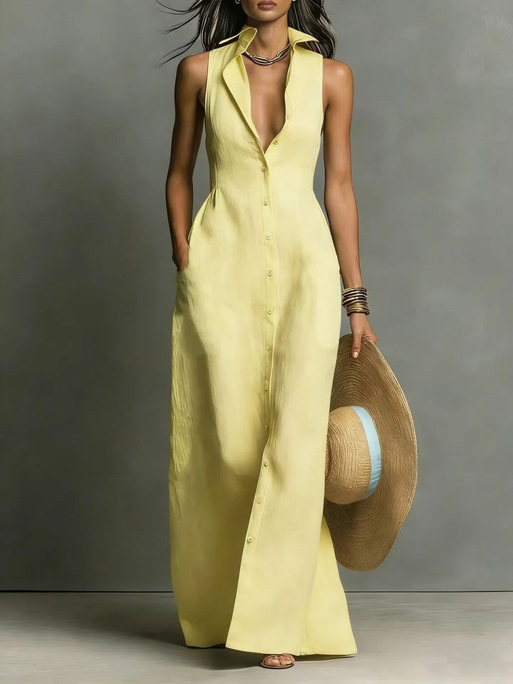 Melanie | Ärmelloses Maxi-Hemdblusenkleid mit Knopfleiste