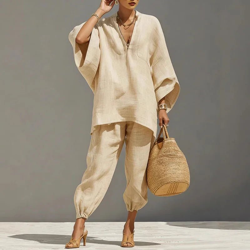 Anna | Leinen-Zweiteiler mit Fledermausärmeln und Tapered-Hose