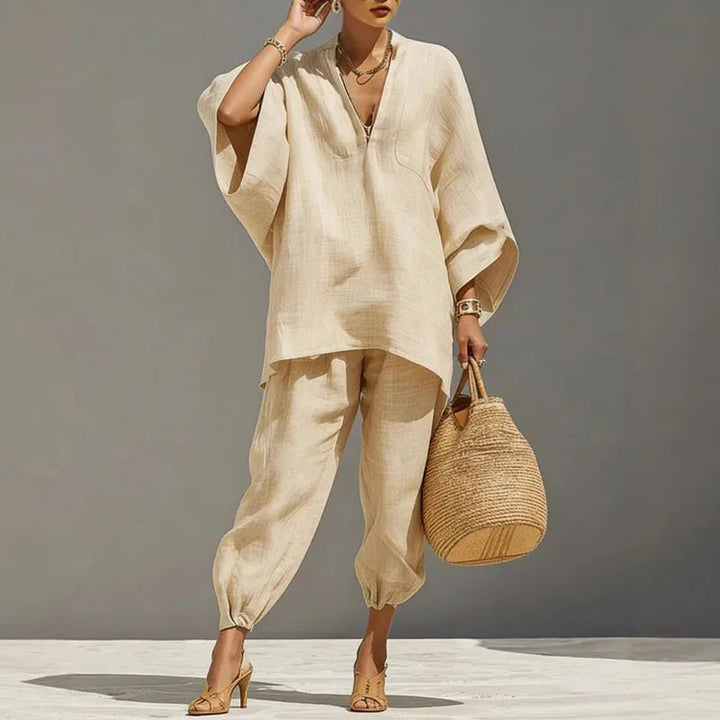 Anna | Leinen-Zweiteiler mit Fledermausärmeln und Tapered-Hose