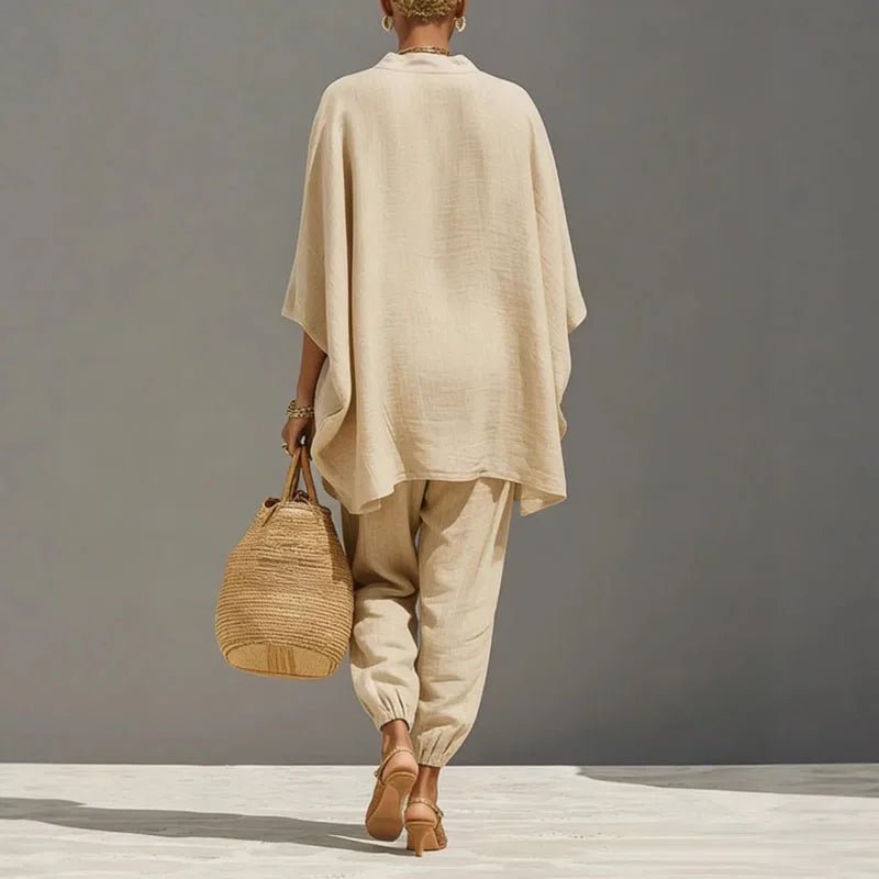 Anna | Leinen-Zweiteiler mit Fledermausärmeln und Tapered-Hose