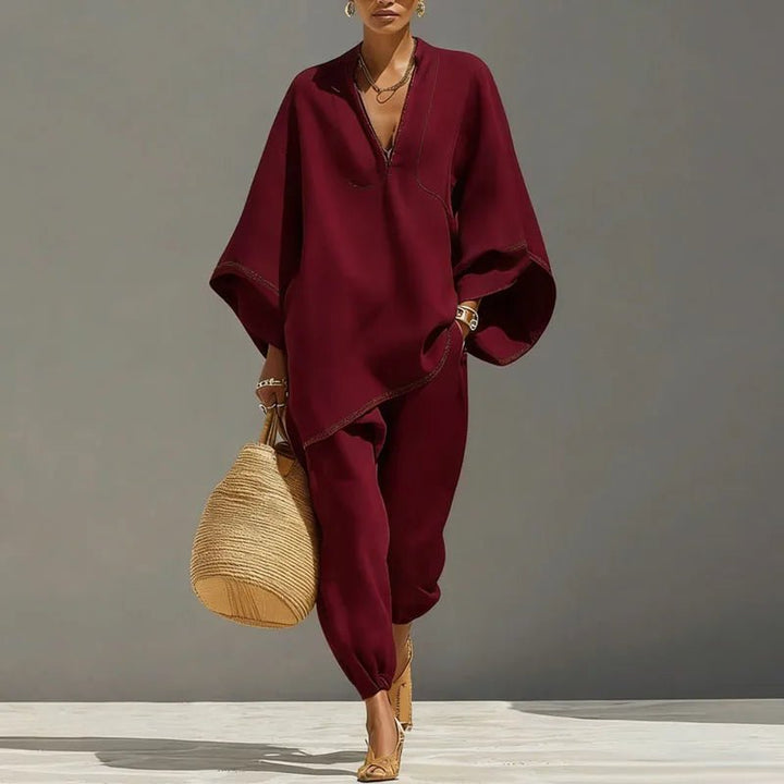 Anna | Leinen-Zweiteiler mit Fledermausärmeln und Tapered-Hose