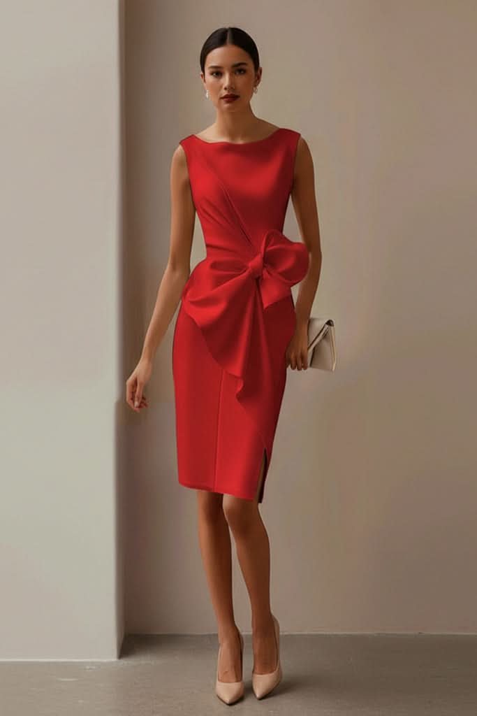 Selina | Ärmelloses Midikleid mit Statement-Schleife und Schlitz
