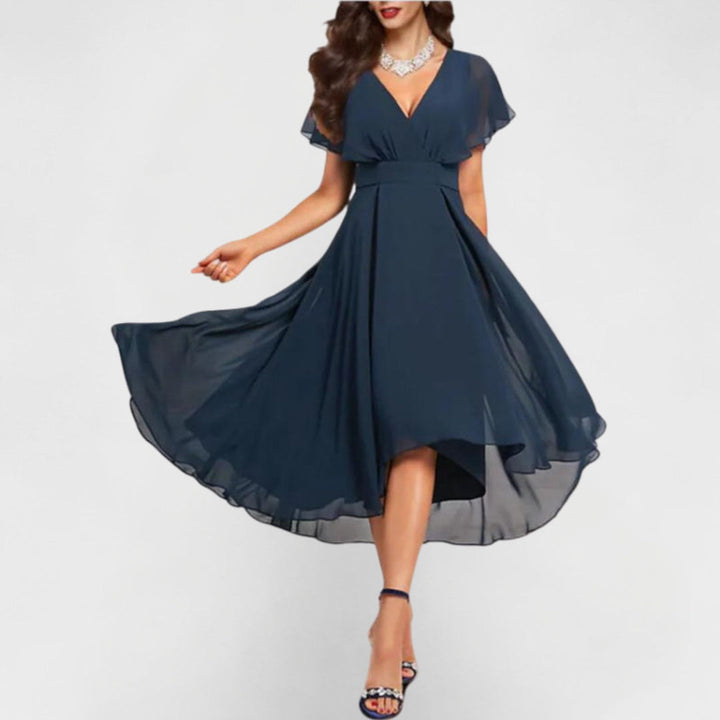 Luisa | Midikleid mit V-Ausschnitt und abgestuftem Stufensaum