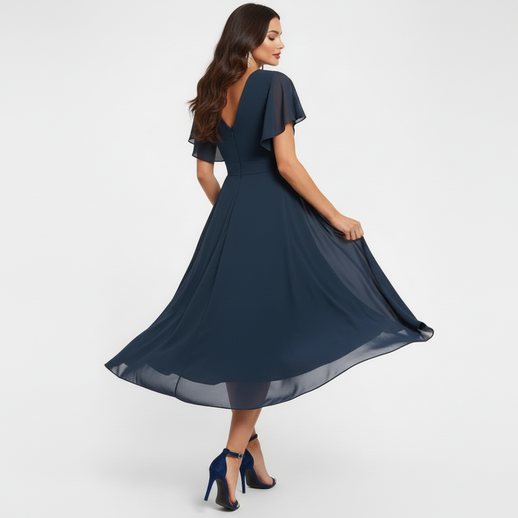 Luisa | Midikleid mit V-Ausschnitt und abgestuftem Stufensaum