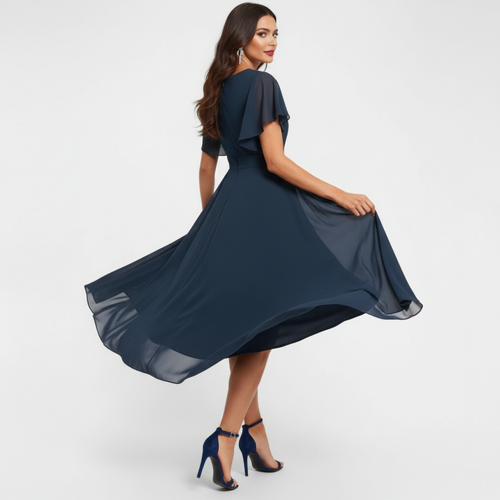 Luisa | Midikleid mit V-Ausschnitt und abgestuftem Stufensaum