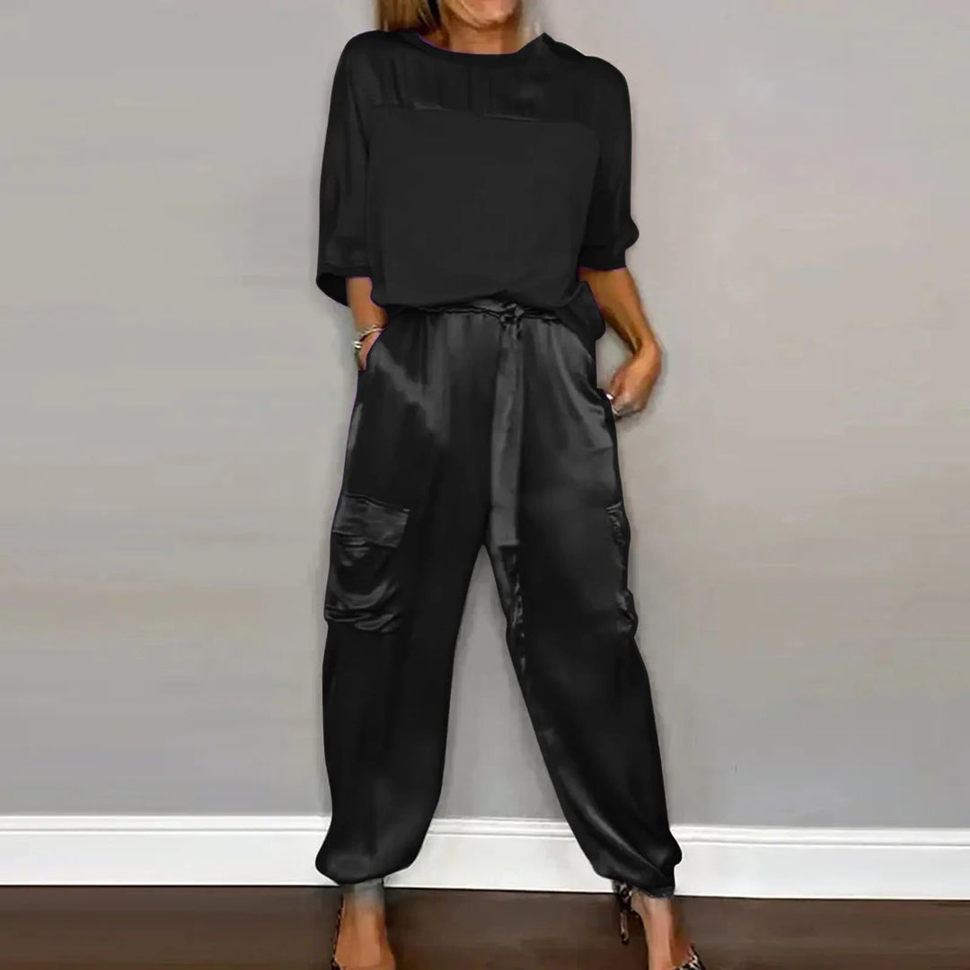 Klaudia | Satin-Zweiteiler mit Loose-Fit-Oberteil und fließender Hose