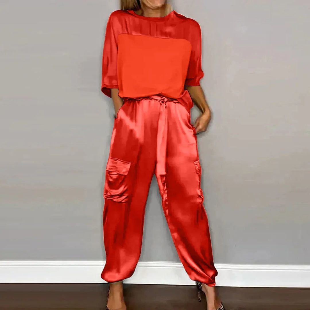 Klaudia | Satin-Zweiteiler mit Loose-Fit-Oberteil und fließender Hose