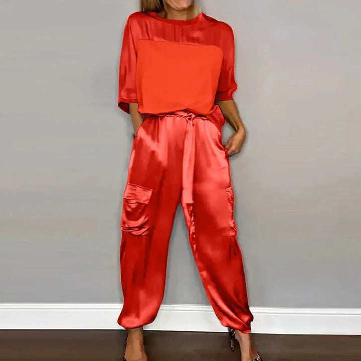 Klaudia | Satin-Zweiteiler mit Loose-Fit-Oberteil und fließender Hose