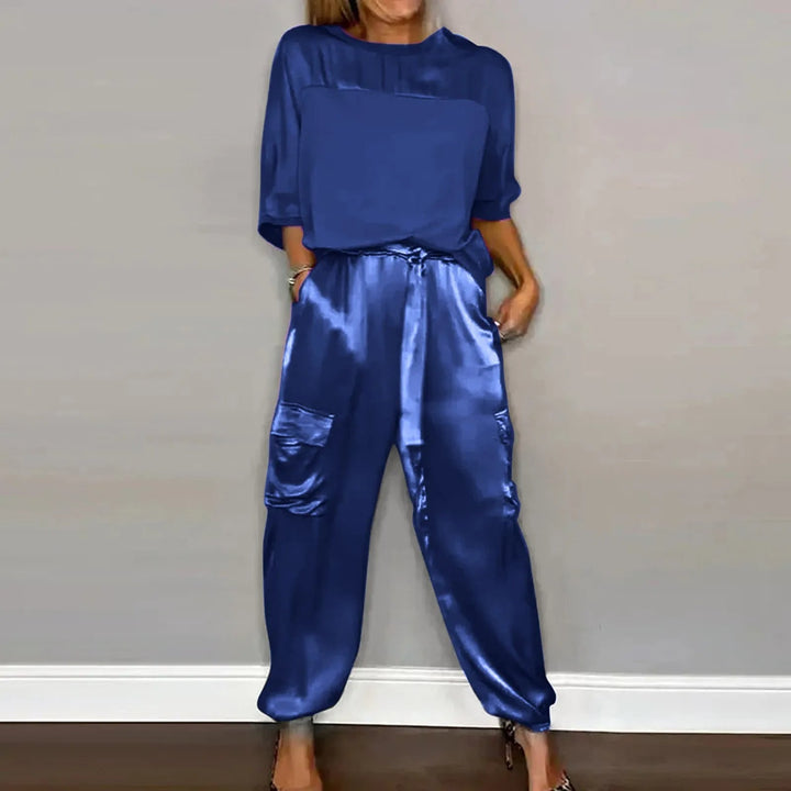Klaudia | Satin-Zweiteiler mit Loose-Fit-Oberteil und fließender Hose