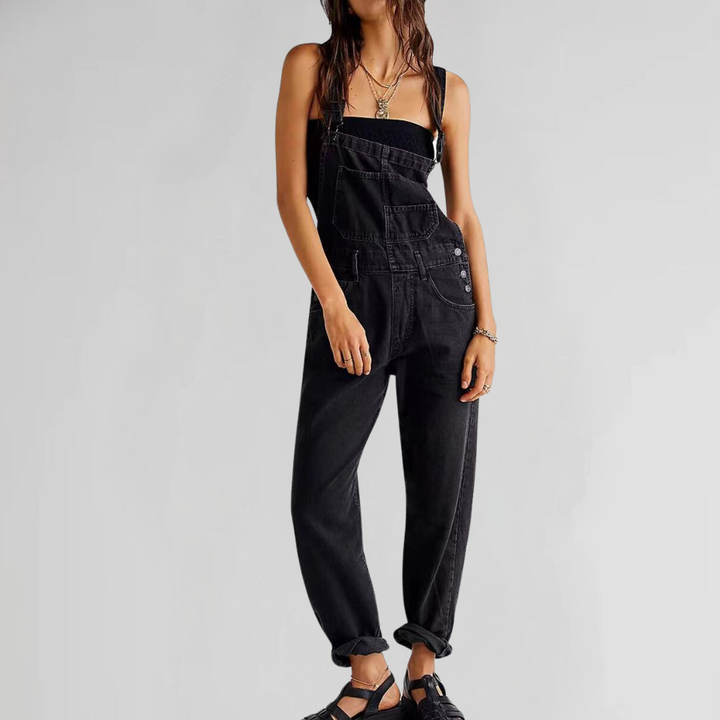 Valentina | Denim-Latzhose mit Kreuzträger und umschlagbaren Beinen