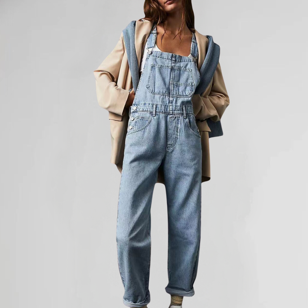 Valentina | Denim-Latzhose mit Kreuzträger und umschlagbaren Beinen