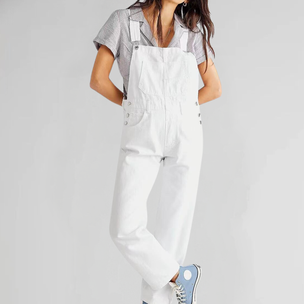 Valentina | Denim-Latzhose mit Kreuzträger und umschlagbaren Beinen