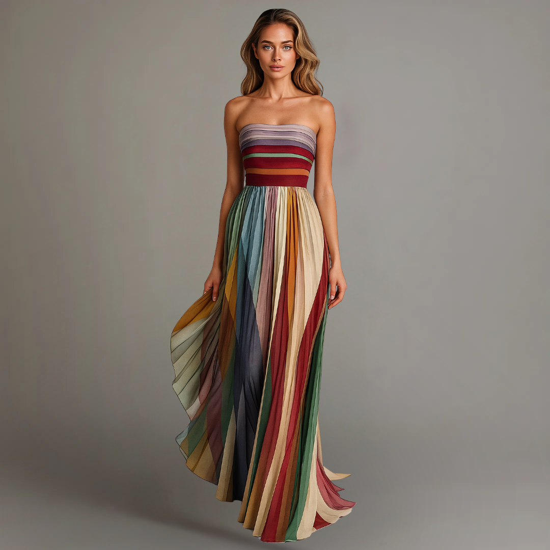 Kira | Trägerloses Sommer-Maxikleid mit Farbdruck