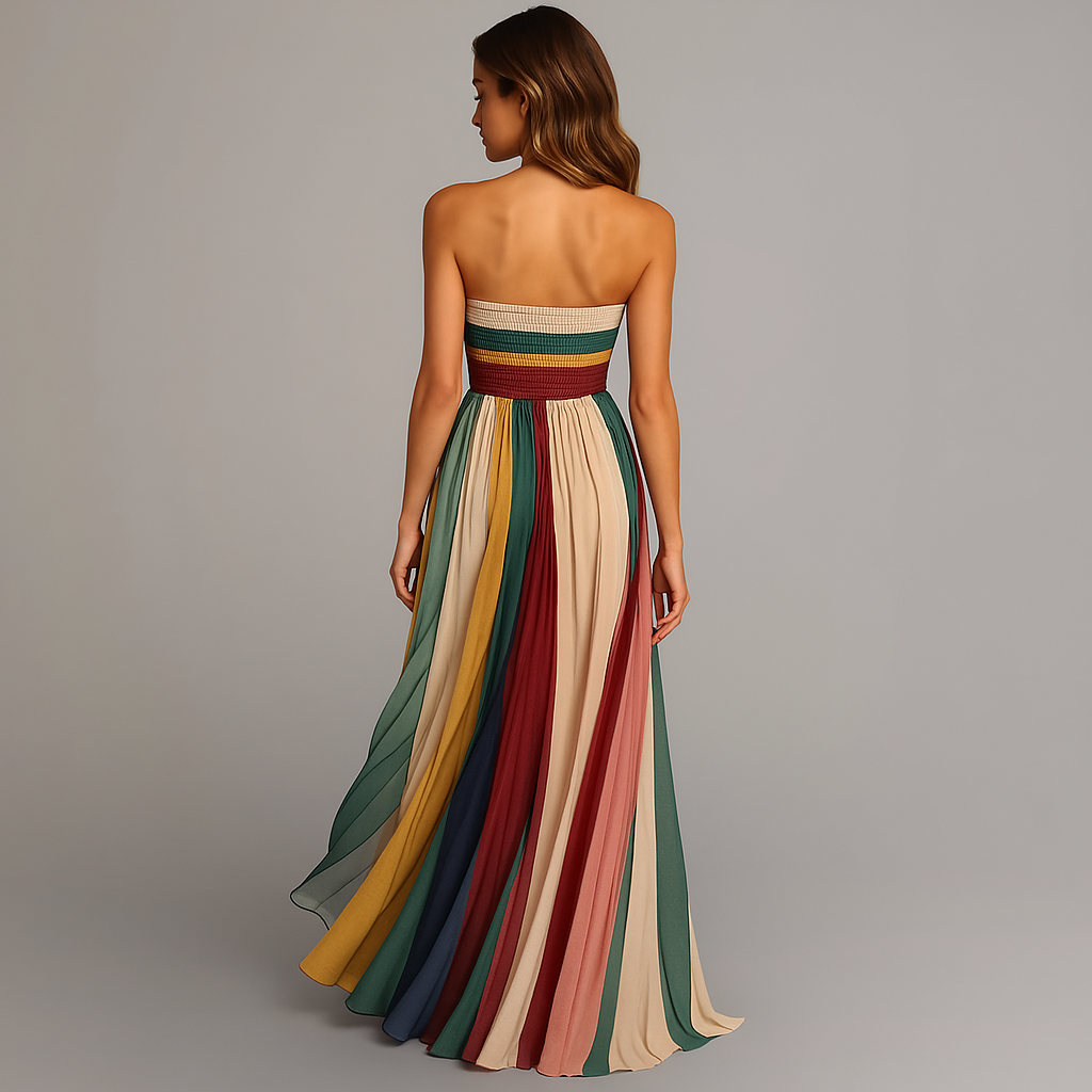 Kira | Trägerloses Sommer-Maxikleid mit Farbdruck