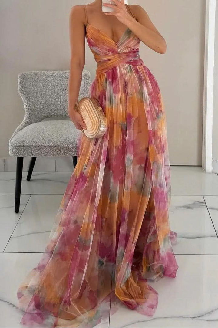 Mila | Maxikleid mit Aquarell-Blumenmuster und Tüllrock