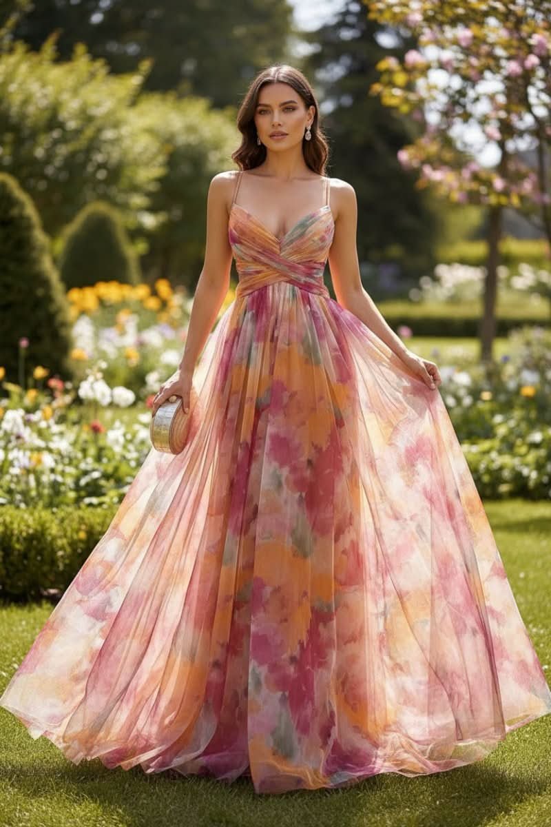 Mila | Maxikleid mit Aquarell-Blumenmuster und Tüllrock