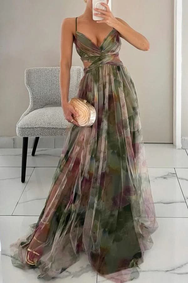 Mila | Maxikleid mit Aquarell-Blumenmuster und Tüllrock