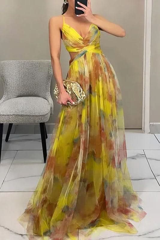 Mila | Maxikleid mit Aquarell-Blumenmuster und Tüllrock