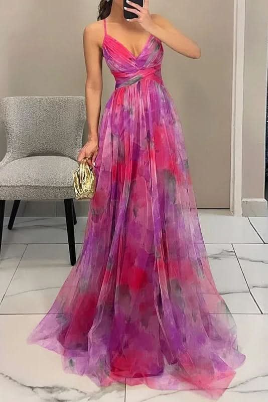 Mila | Maxikleid mit Aquarell-Blumenmuster und Tüllrock