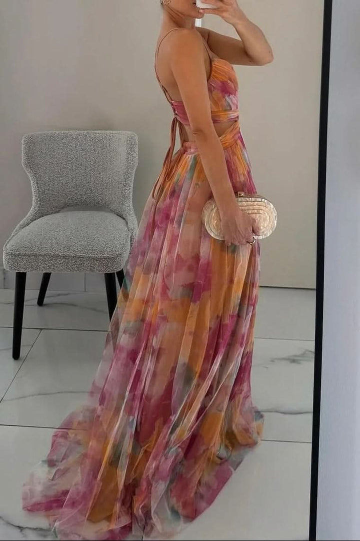 Mila | Maxikleid mit Aquarell-Blumenmuster und Tüllrock