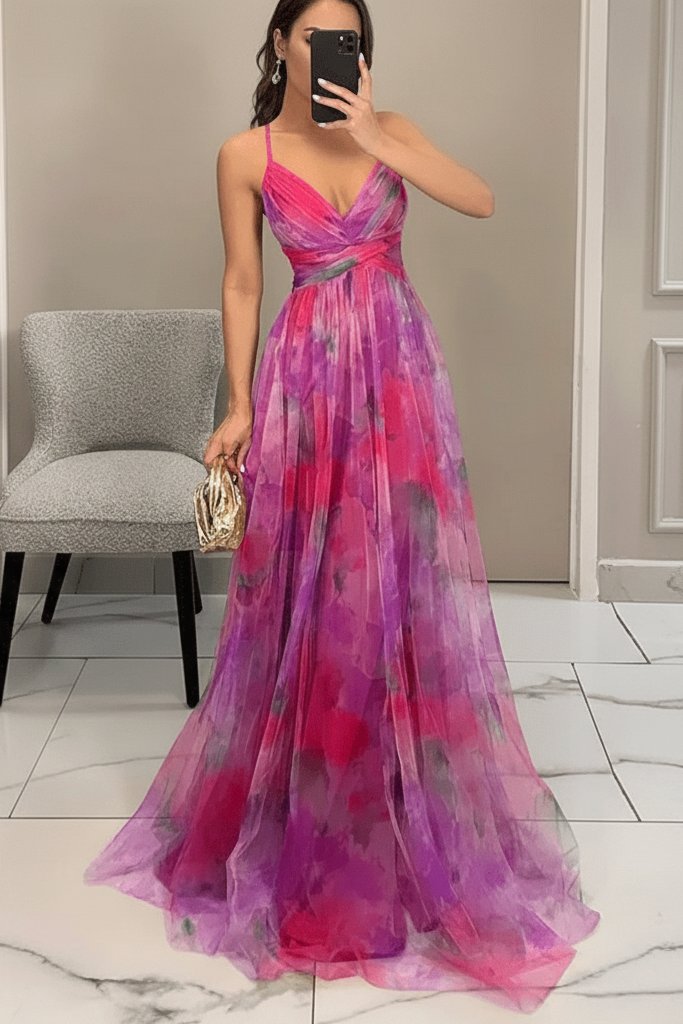 Mila | Maxikleid mit Aquarell-Blumenmuster und Tüllrock