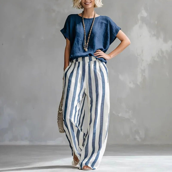 Luisa | Baumwoll-Leinen-Zweiteiler mit Kurzarm-Top und Weithose
