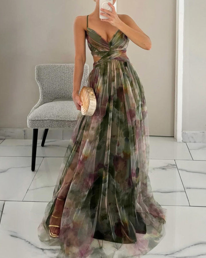 Katharina | Chiffon-Maxikleid mit Blumenmuster und verstellbaren Trägern