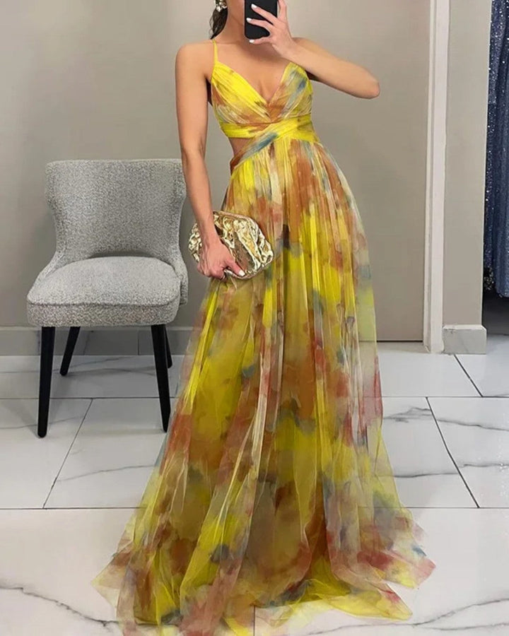 Katharina | Chiffon-Maxikleid mit Blumenmuster und verstellbaren Trägern