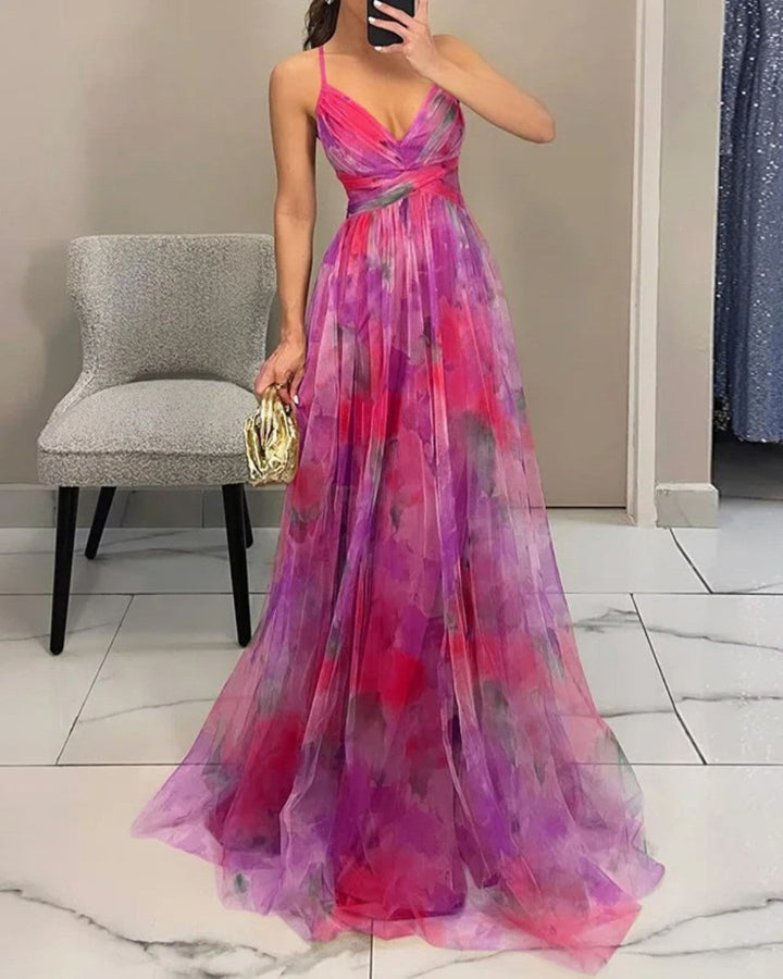 Katharina | Chiffon-Maxikleid mit Blumenmuster und verstellbaren Trägern
