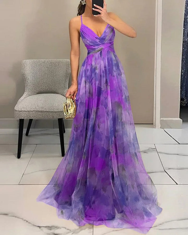 Katharina | Chiffon-Maxikleid mit Blumenmuster und verstellbaren Trägern