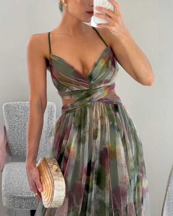 Katharina | Chiffon-Maxikleid mit Blumenmuster und verstellbaren Trägern