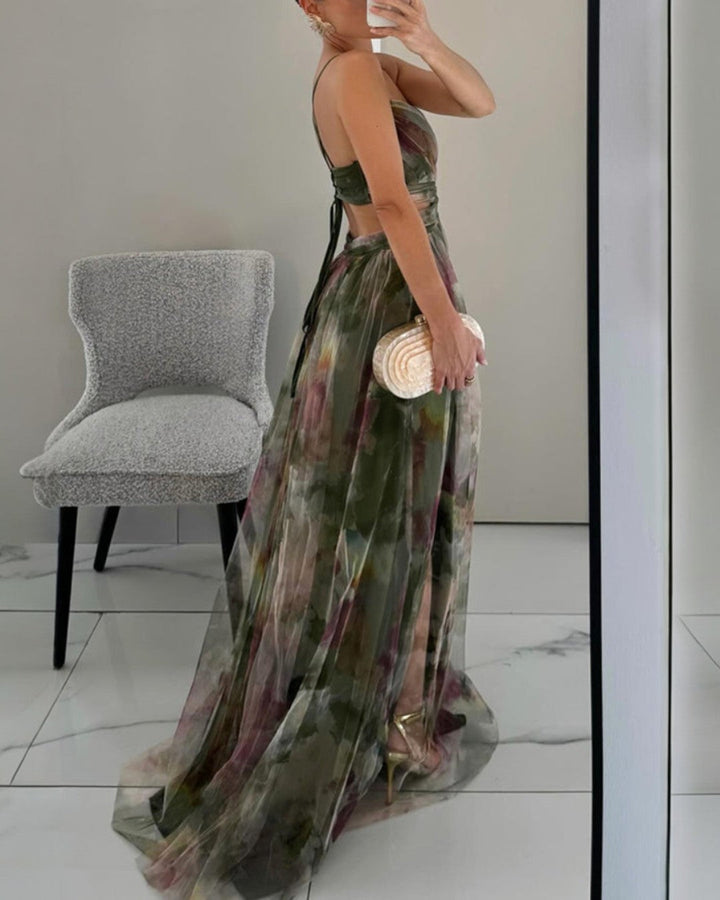 Katharina | Chiffon-Maxikleid mit Blumenmuster und verstellbaren Trägern