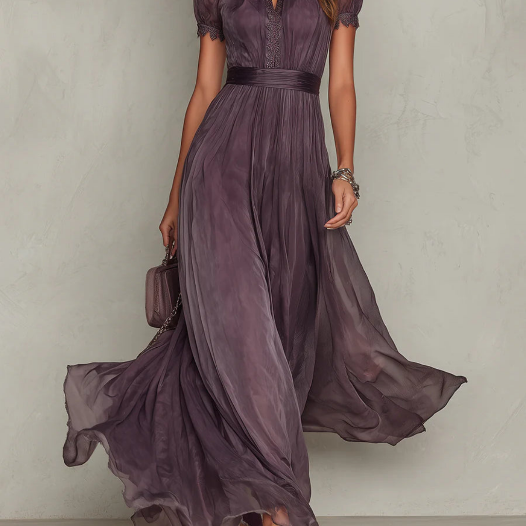 Amelie | Chiffon-Maxikleid mit Spitzendetails und Taillenbund